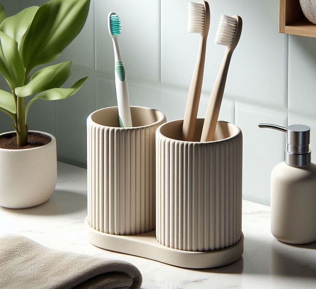 Set de porte-brosses à dents nervuré (Gris)