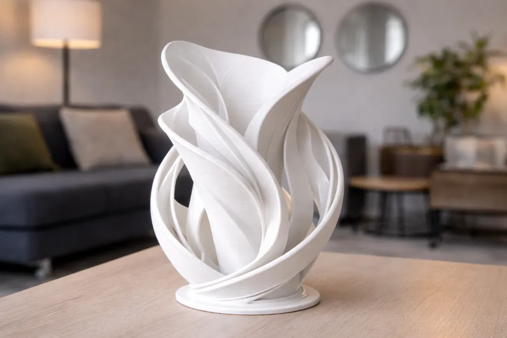 [vase-modern-1] Vase Sculpture Flamme – Tourbillon de Pétales en Mouvement