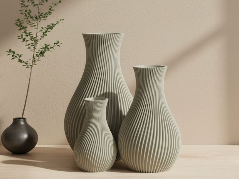Vase nervuré style Japandi (Gris)
